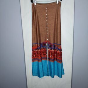 Boho Festival Maxi Skirt Southwestern Tribal Colorblock Elastic Waist S